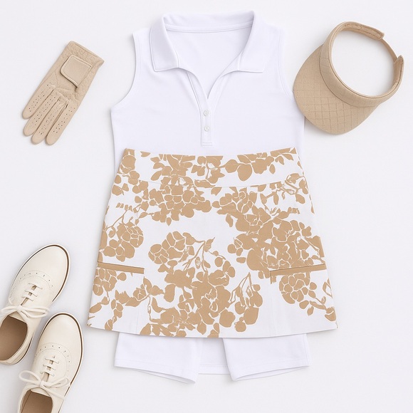 Golftini Grace Tan White Floral Golf Skort Shorts Size 4 Stretch Athleisure NWOT - Picture 4 of 10